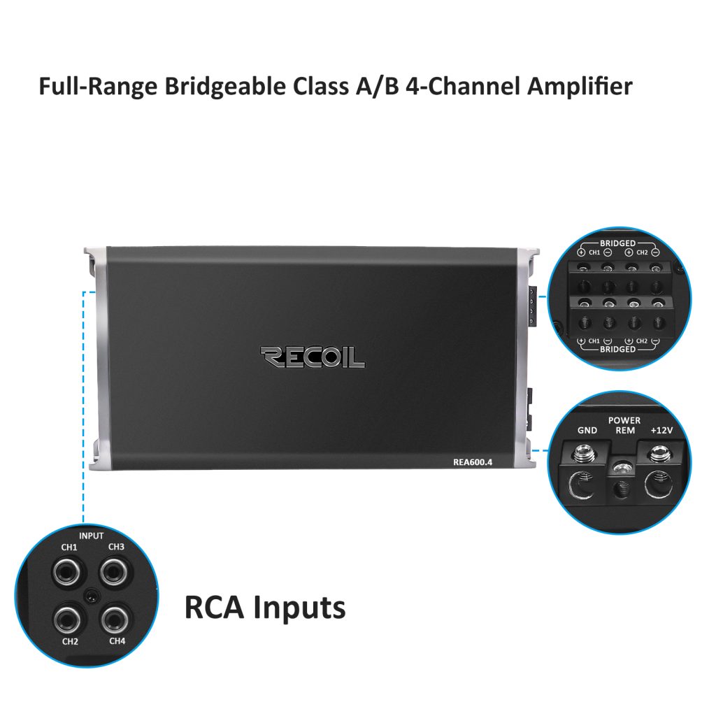 Recoil Audio R46 REA600.4 Recoil 1040W Max Full-Range Class A/B 4-Channel Car Audio ...