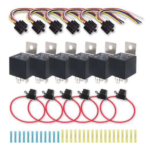 Recoil 2 Pack Automotive 5-Pin 30/40A 12V SPDT Relays with Interlocking Relay Sockets and In-line ATC Fuse Holders 2 Pack 