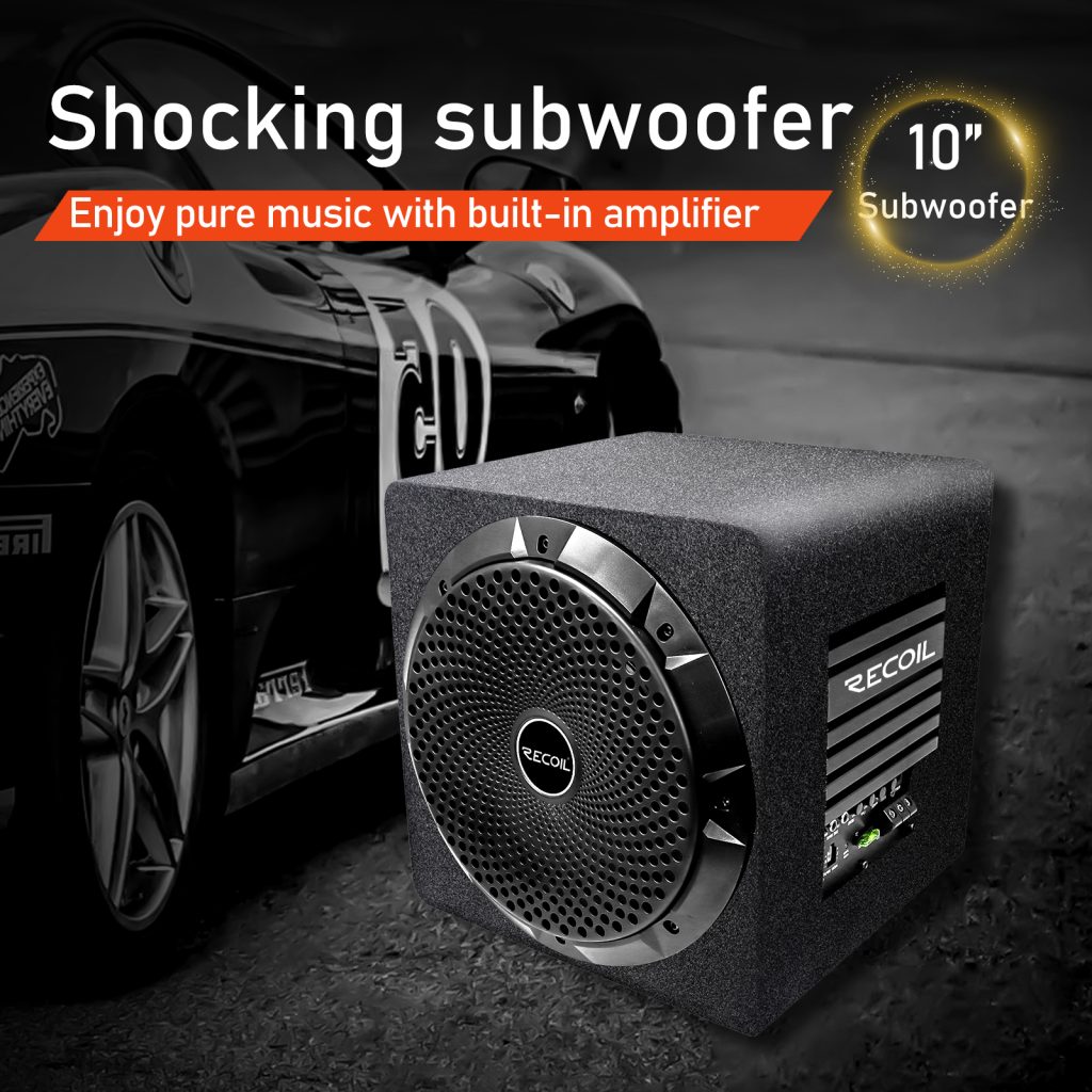 SW10P Car Audio 10 Inch Active Subwoofer with Passive Radiator, Built