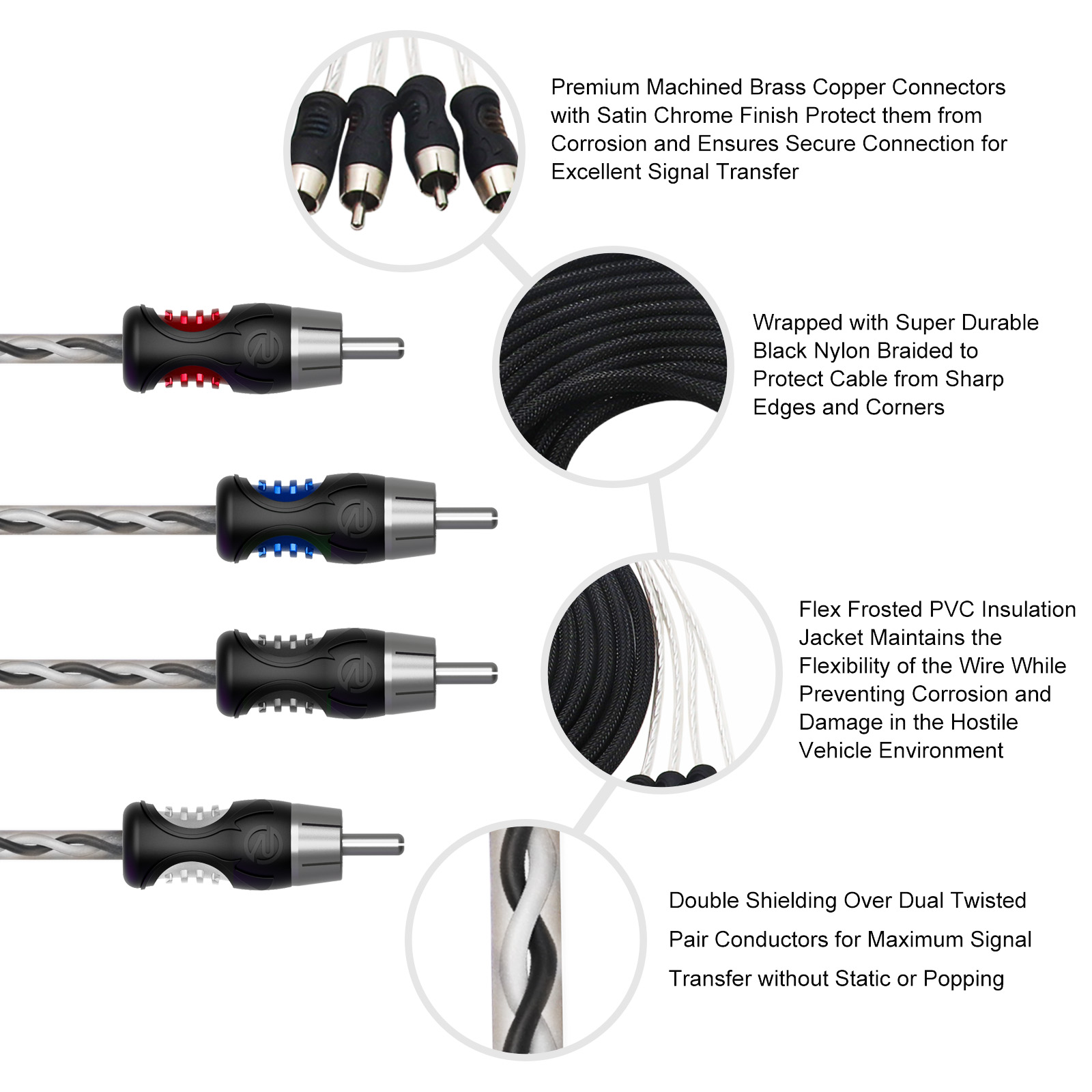 thumbnail image 2 of Elite Audio Premium 17ft RCA Interconnect Cables – 4-Channel, 100% OFC Copper, Noise Reducing 2 of 4