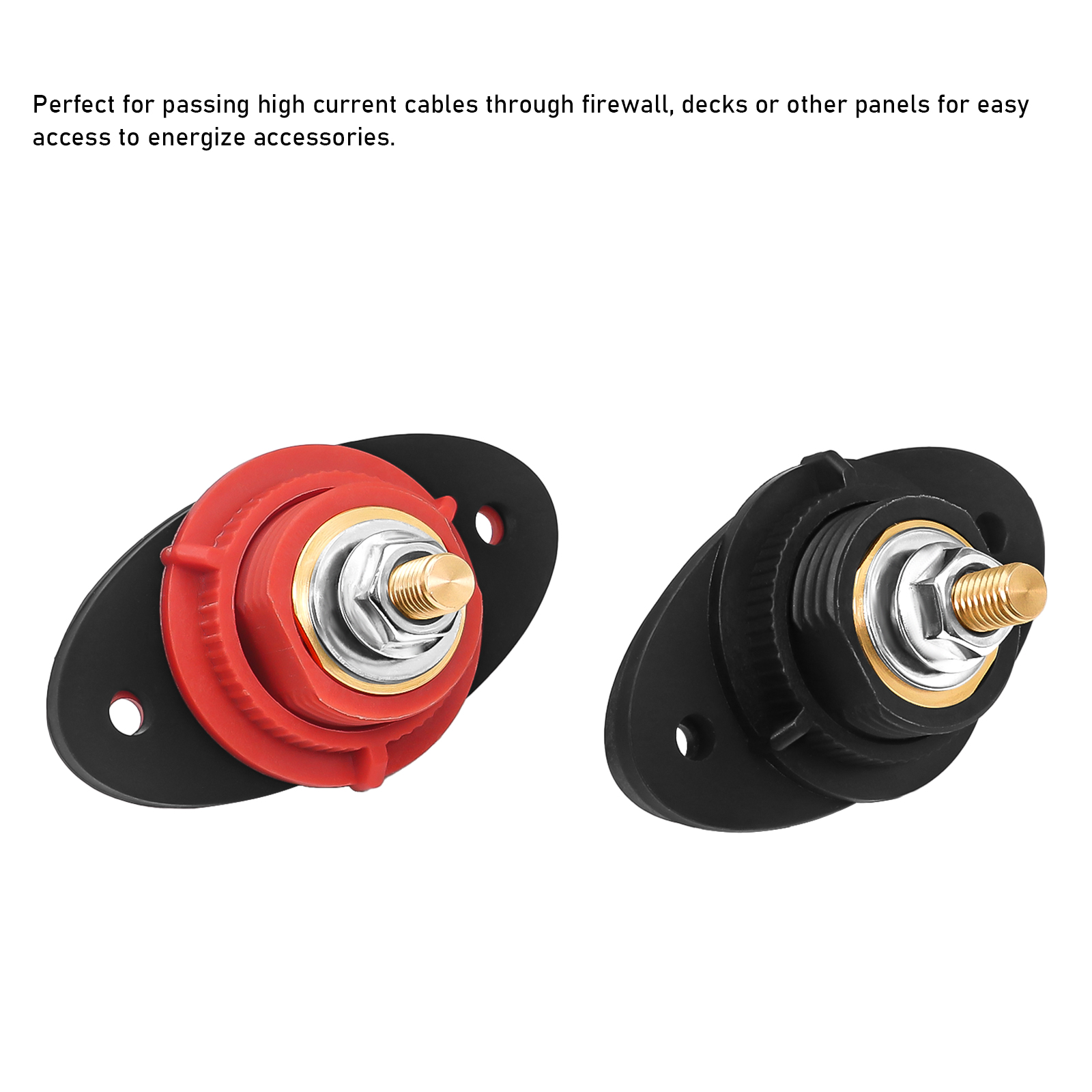thumbnail image 2 of 3/8" Thru-Panel Stud Battery Terminals - Positive & Negative Firewall/Bulkhead Connectors (200A) 2 of 12